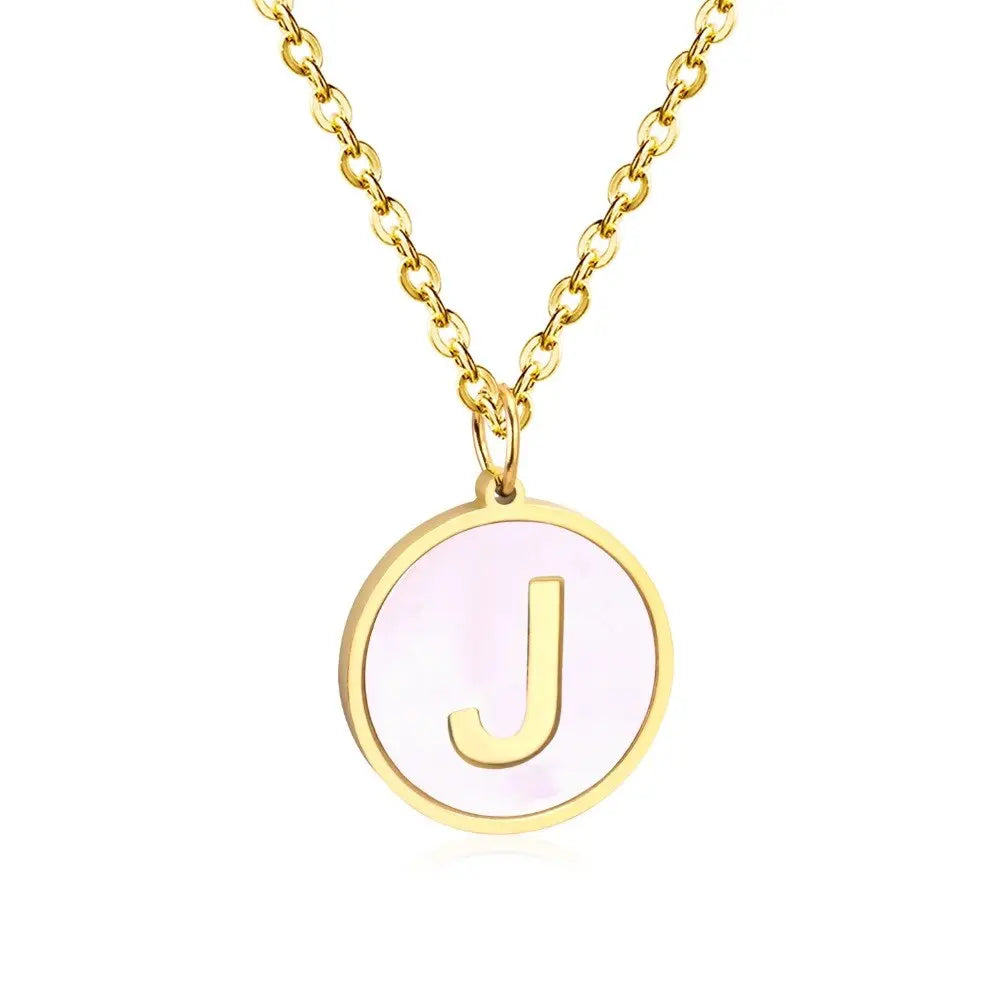 Stainless Steel Round Initial Pendant Necklace Gold Color 26 A-Z Letter Necklaces For Female Party Friend Wholesale asonjewelry
